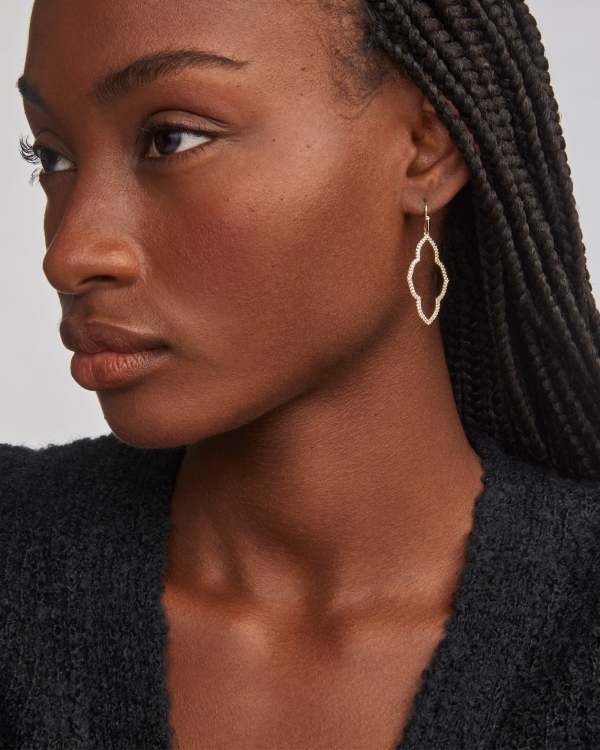 Abbie Gold Open Frame Earrings in White Crystal - view 2