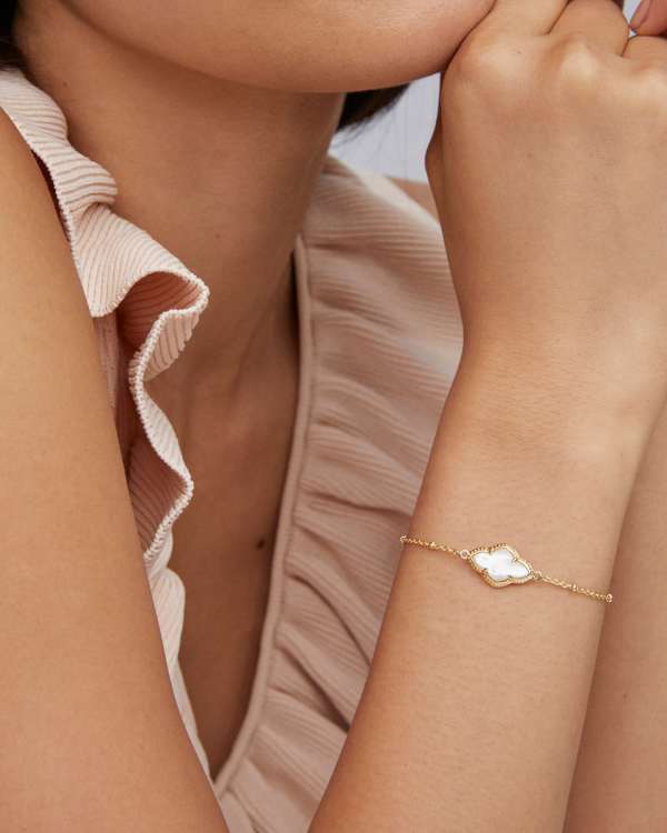 Abbie Gold Satellite Chain Bracelet in Ivory Mother-of-Pearl - view 2