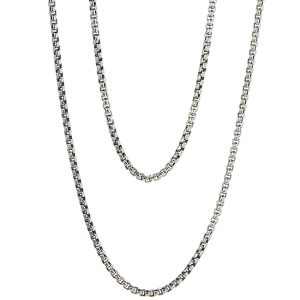 Beck 20" Thin Round Box Chain Necklace in Oxidized Sterling Silver - alternate view