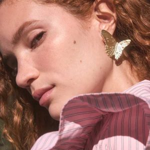 Cailey Butterfly Gold Statement Stud Earrings - view 2
