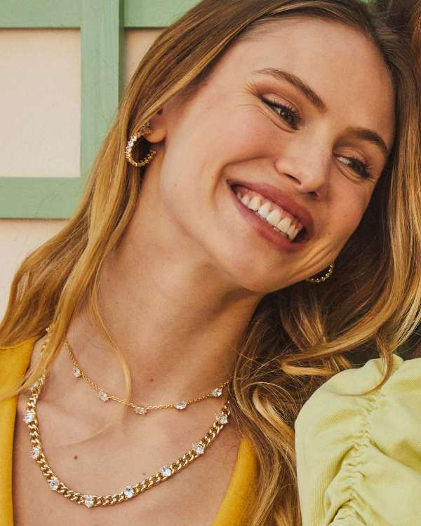 Cailin Gold Crystal Strand Necklace in White CZ - alternate view