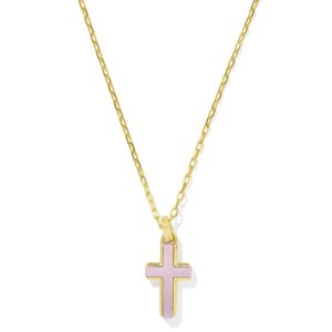 Cross 18k Gold Vermeil Stone Pendant Necklace in Blush Ivory Mother-of-Pearl