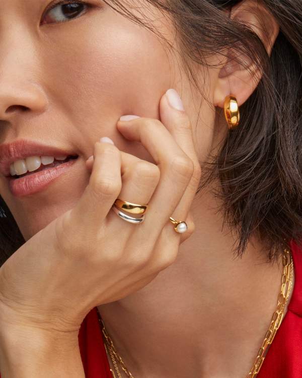 Davie Pearl 18k Gold Vermeil Band Ring in Freshwater Cultured Pearl - view 2