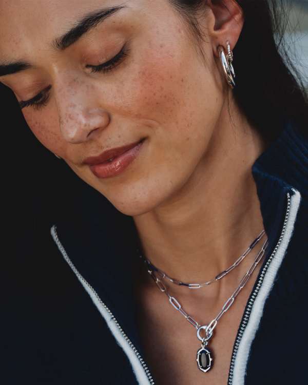 Elisa Silver Enamel Link and Chain Necklace - alternate view