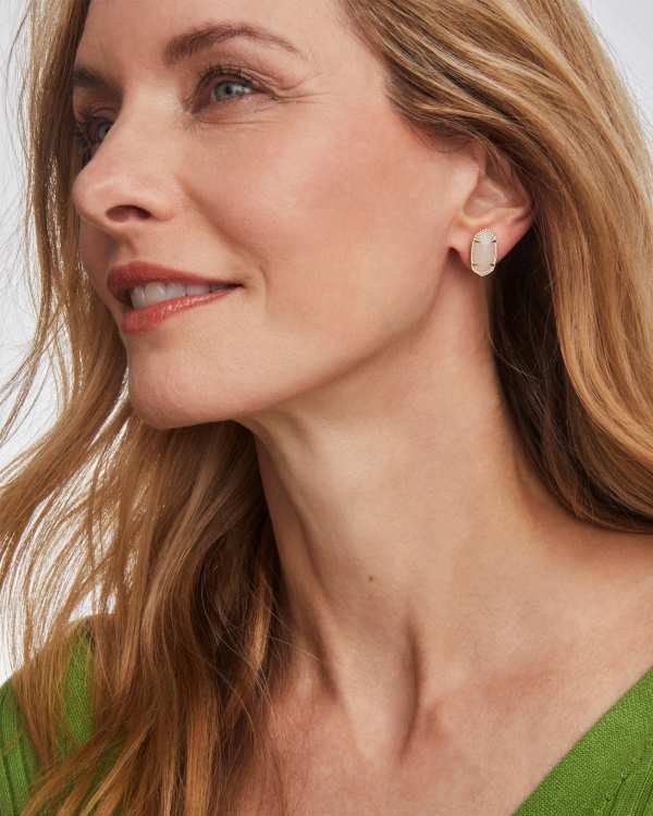 Ellie Gold Stud Earrings in Rose Quartz - view 2