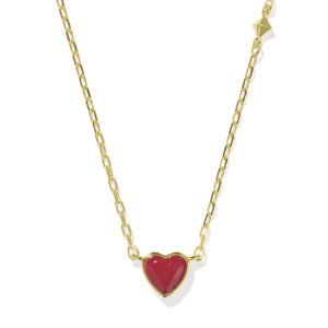 Enamel 18k Gold Vermeil Heart Pendant Necklace in Red Enamel