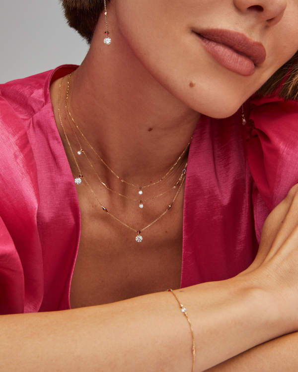1.56 ct Floating Lab Grown White Diamond Strand Necklace in 14k Yellow Gold - view 2