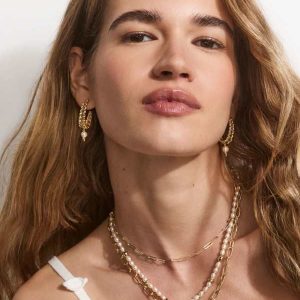 Gabriella Gold Pearl Hoop Earrings - view 2