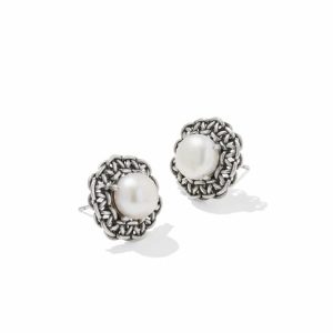 Gabriella Vintage Silver Pearl Stud Earrings