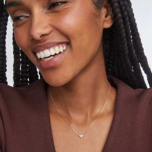 Heart 14k Yellow Gold Pendant Necklace in White Diamonds - alternate view