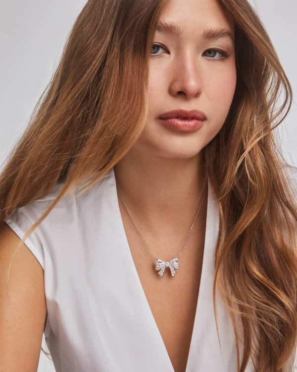 Krista Silver Bow Short Pendant Necklace in White Mix - alternate view