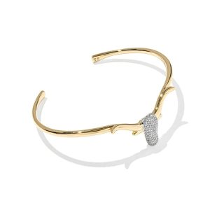 0.26 ct Large Pave Longhorn 14k Yellow Gold Cuff Bracelet