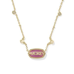 Disney | Kendra Scott Gold Mickey Mouse Elisa Short Pendant Necklace in Hot Pink Drusy - alternate view
