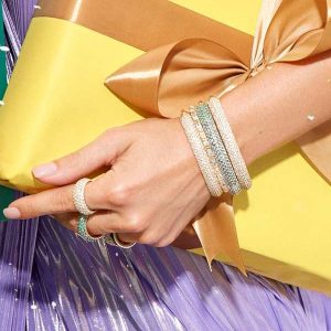 Mikki Gold Pave Bangle Bracelet in White CZ - view 2
