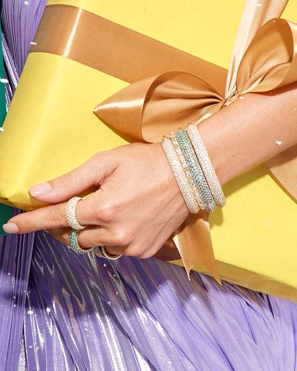 Mikki Gold Pave Bangle Bracelet in White CZ - view 2