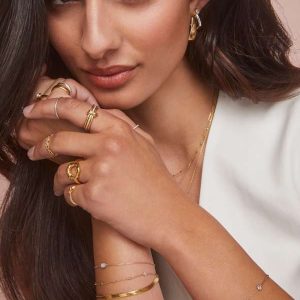 Millicent 14k Yellow Gold Delicate Chain Bracelet in White Diamond - view 2