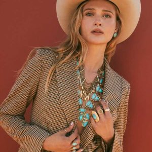 Odessa Vintage Gold Statement Necklace in Variegated Turquoise Magnesite - alternate view