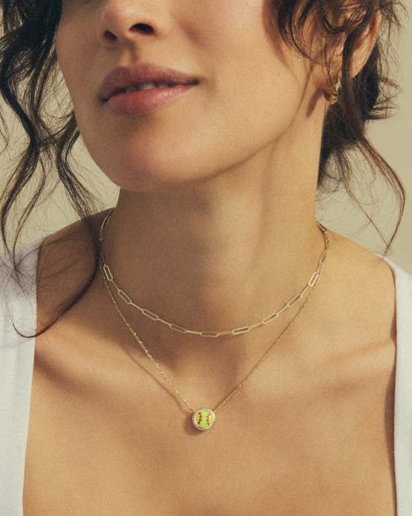Softball Gold Short Pendant Necklace - alternate view