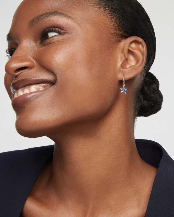 Star 14k White Gold Huggie Earrings - view 2