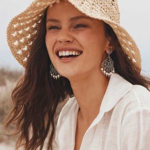 Woven Bucket Hat with Shell Pin - view 2