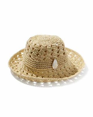 Woven Bucket Hat with Shell Pin