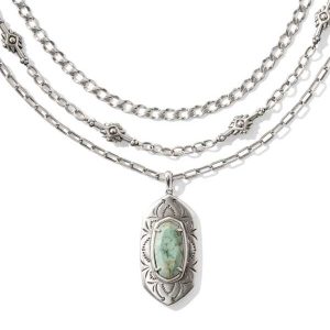 Keziah Vintage Silver Multi Strand Necklace in Sea Green Chrysocolla