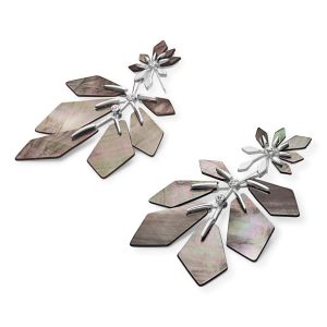 Jaylin Bright Silver Statement Earrings in Black Mother-of-Pearl - view 2
