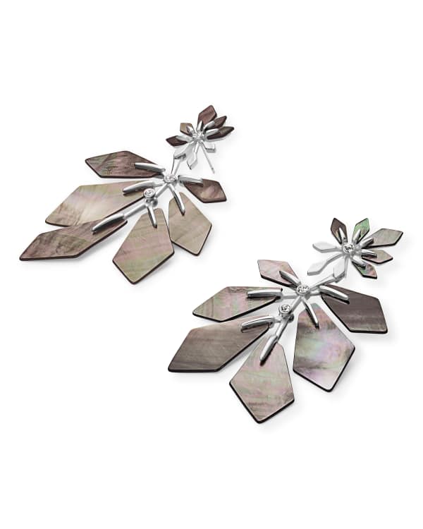 Jaylin Bright Silver Statement Earrings in Black Mother-of-Pearl - view 2