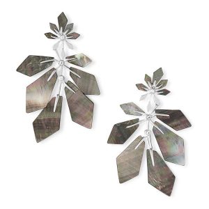 Jaylin Bright Silver Statement Earrings in Black Mother-of-Pearl