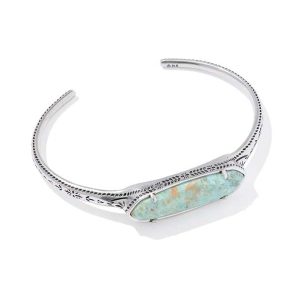 Danielle Elongated Etch Frame Vintage Silver Cuff Bracelet