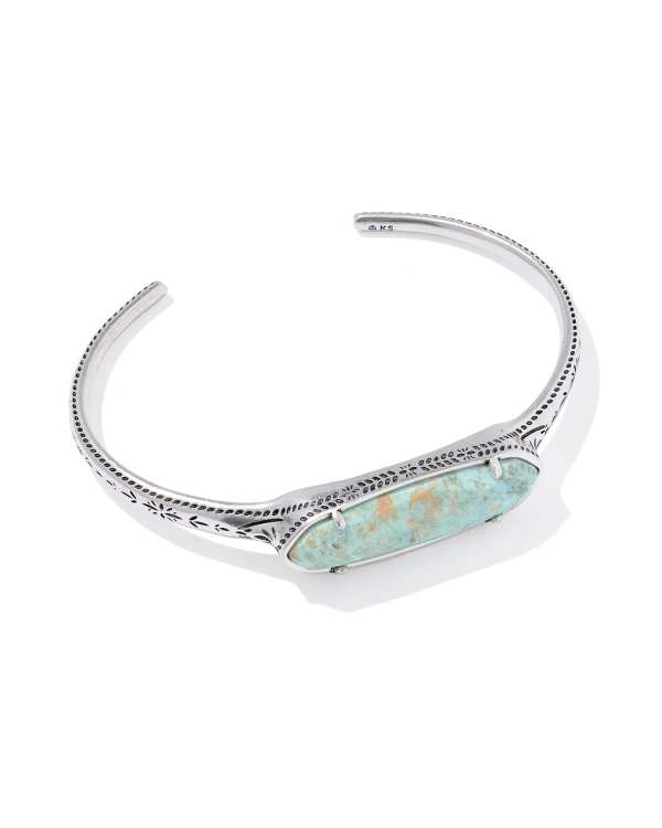 Danielle Elongated Etch Frame Vintage Silver Cuff Bracelet