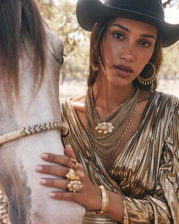 Keziah Vintage Gold Statement Fringe Hoop Earrings - view 2