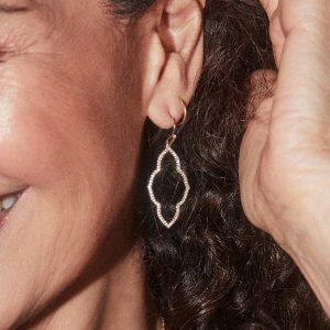 Abbie Gold Small Open Frame Earrings in White Crystal - view 2
