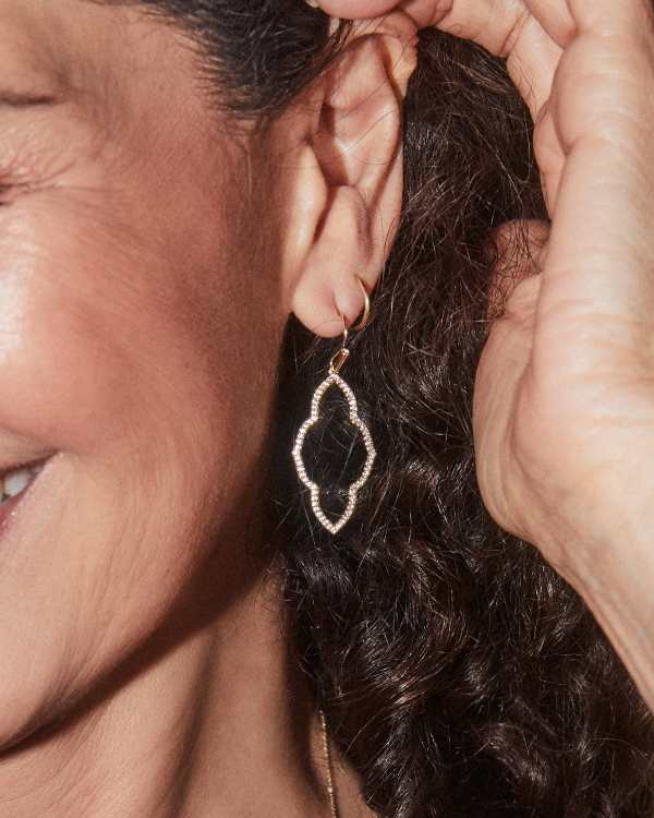 Abbie Gold Small Open Frame Earrings in White Crystal - view 2