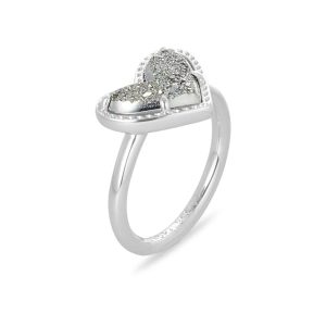 Ari Heart Silver Band Ring in Platinum Drusy