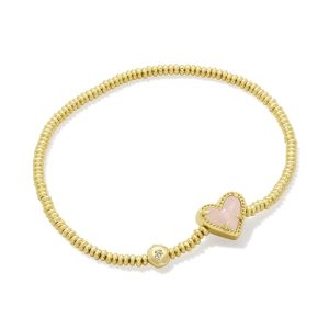 Ari Heart Gold Stretch Bracelet in Rose Quartz