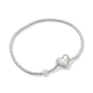 Ari Heart Silver Stretch Bracelet in Ivory Mother-of-Pearl