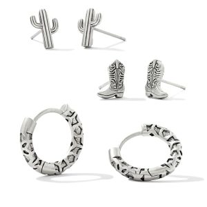 Cowboy Boot Earring Set of 3 in Vintage Silver