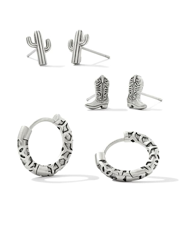 Cowboy Boot Earring Set of 3 in Vintage Silver