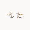 Cross 14k Yellow Gold Medium Stud Earrings in White Diamond