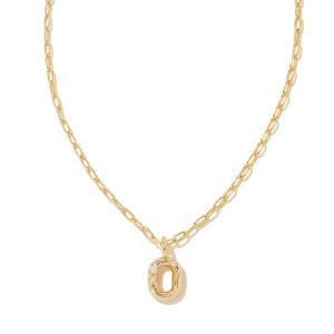Crystal Letter O Gold Short Pendant Necklace in White Crystal