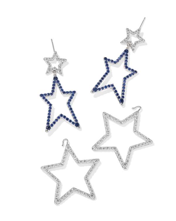 Darcy Silver Statement Earrings in Blue Mix - view 2