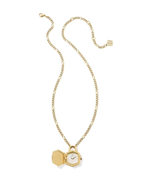 Davie Gold Diamond Locket Watch Pendant Necklace - alternate view
