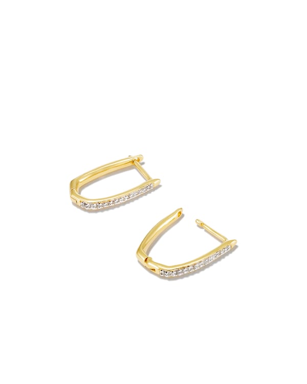 Ellen Luxe 18k Gold Vermeil Huggie Earrings in White Sapphire - view 2
