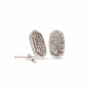 Ellie Clip-On Silver Stud Earrings in Platinum Drusy