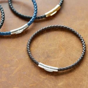 Evans Sterling Silver Corded Bracelet in Black Leather - view 2