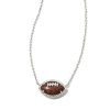 Football Silver Short Pendant Necklace in Orange Goldstone