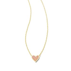 Framed Ari Heart Gold Short Pendant Necklace in Light Pink Drusy