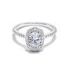 1 ct Lab Grown White Diamond Oval Iconic Halo Statement Ring in 14k White Gold