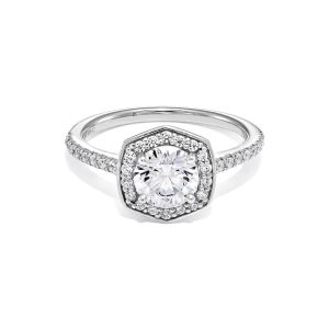 1 ct Lab Grown White Diamond Round Iconic Halo Statement Ring in 14k White Gold